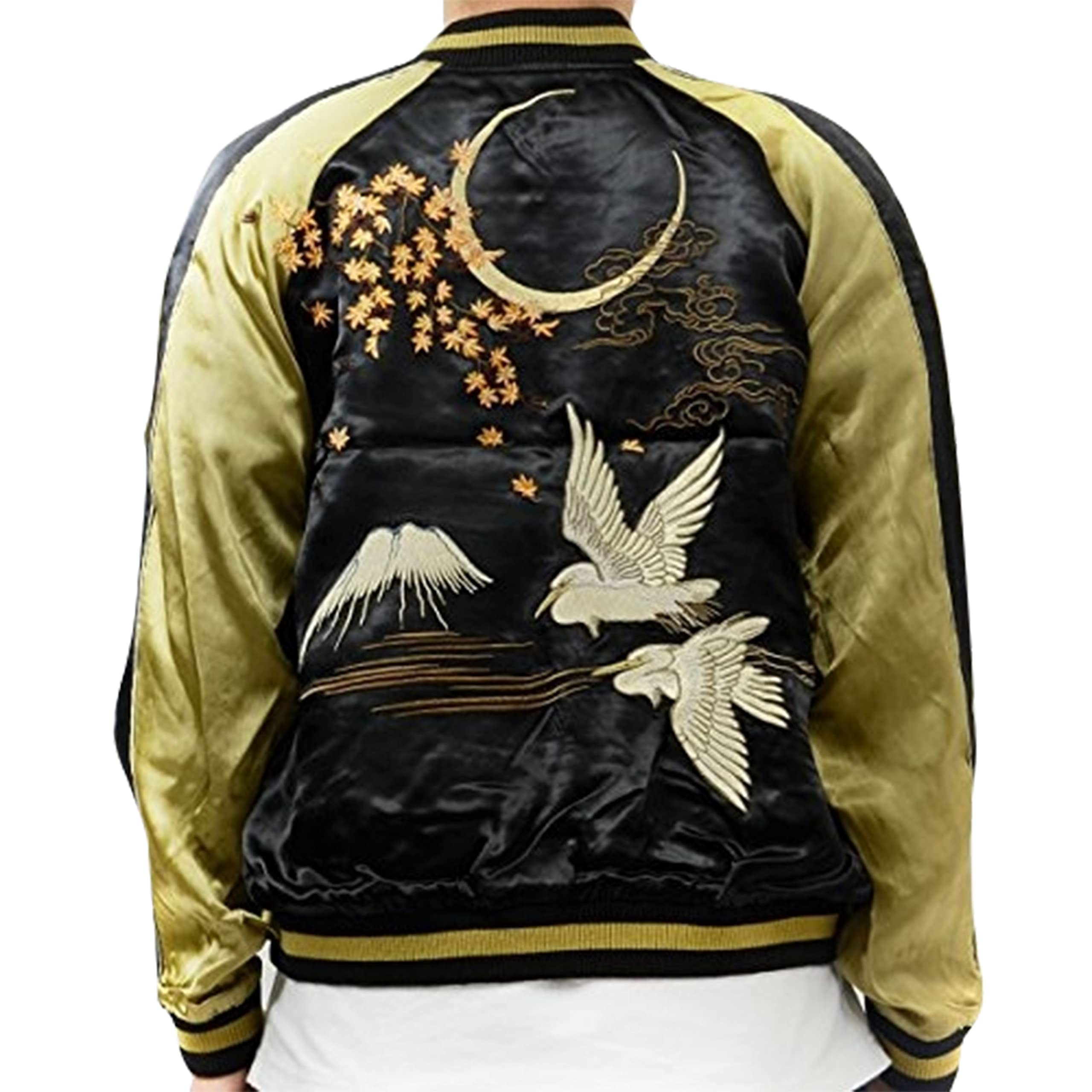 Amazon | [花旅楽団] 和柄 スカジャン 紅葉 鷺 リバーシブル